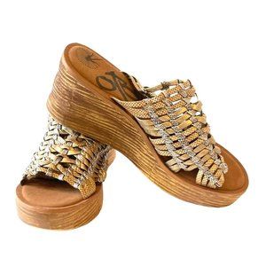 OTBT Starlike Wedge Platform RARE Woven Metallic Leather Wood Grain Sandals 9.5